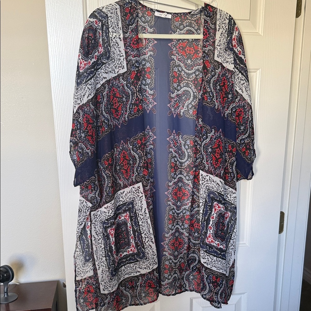 Maurices Red and Blue Paisley Kimono